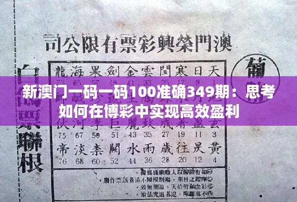 新澳門一碼一碼100準(zhǔn)確349期：思考如何在博彩中實現(xiàn)高效盈利
