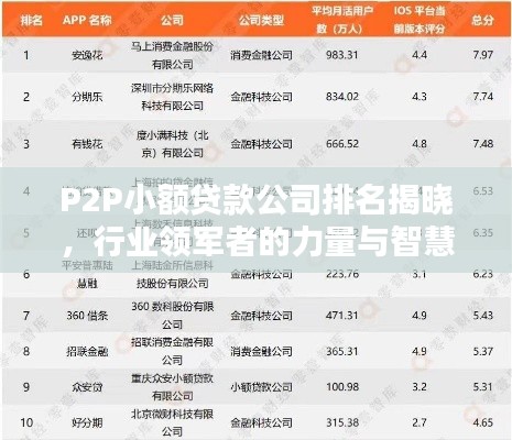 P2P小額貸款公司排名揭曉，行業(yè)領(lǐng)軍者的力量與智慧比拼